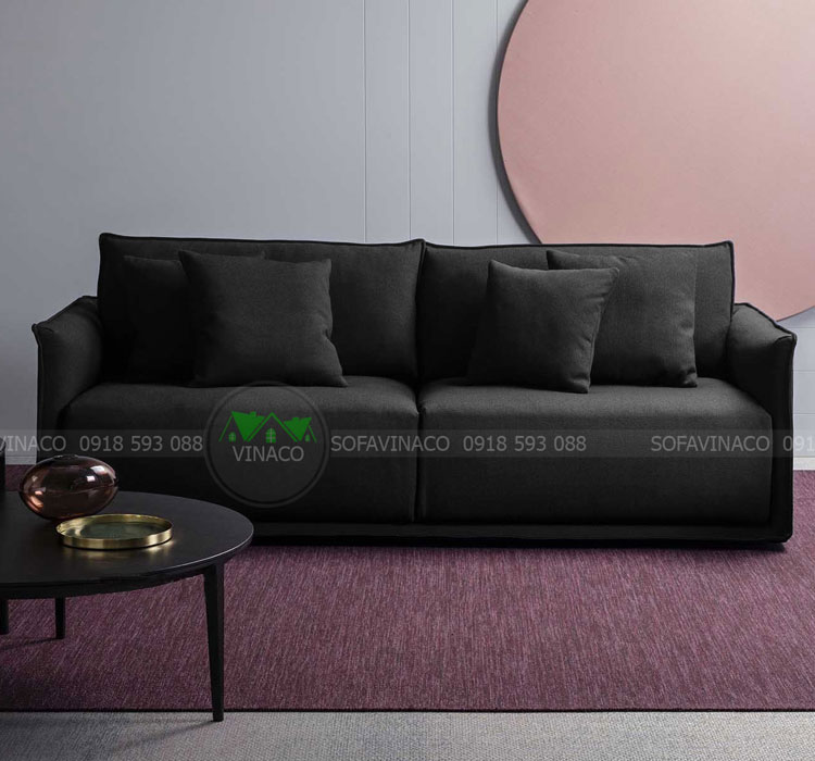 Mẫu ghế sofa băng dài màu đen đẹp với đệm dày